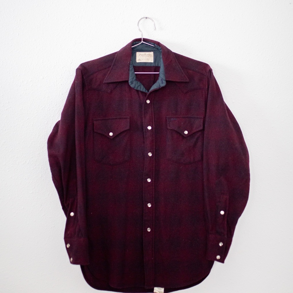 Pendleton Burgundy Plaid Wool Button Down Long Sleeve Shirt Size Small